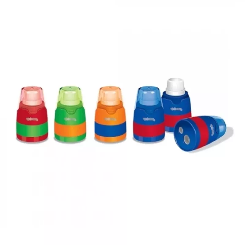 Afia Colorino 65269PTR 2 em 1 com borracha — afia manual de dois furos com borracha integrada