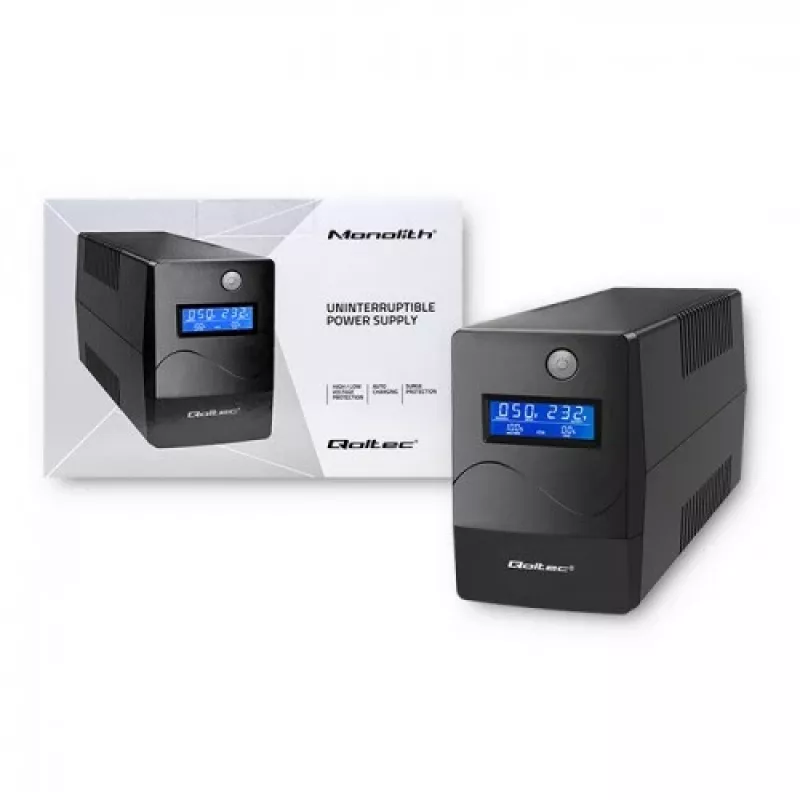 Qoltec Monolith UPS (fonte de alimentação ininterrupta) Dupla conversão (Online) 1 kVA 600 W 2 tomadas Schuko