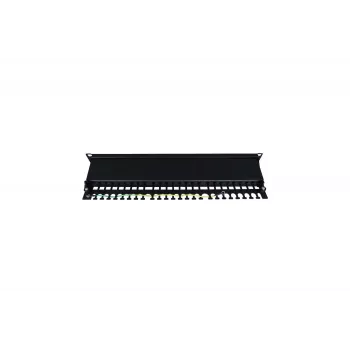 Patch panel 19 polegadas 24 portas, CAT6, S/FTP, 1U, gestão de cabos, preto (completo)