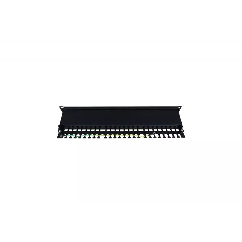 Patch panel 19 polegadas 24 portas, CAT6, S/FTP, 1U, gestão de cabos, preto (completo)