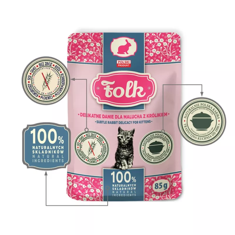 FOLK Kitten delicada iguaria de coelho - comida húmida para gatos - 85g