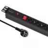 Qoltec 53993 PDU para rack de 19 polegadas 1U com proteção contra sobretensões, 6x Schuko, 16 A, 2 m, preto