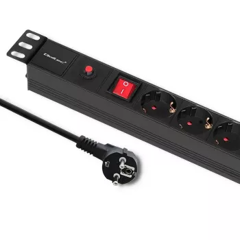 Qoltec 53993 PDU para rack de 19 polegadas 1U com proteção contra sobretensões, 6x Schuko, 16 A, 2 m, preto