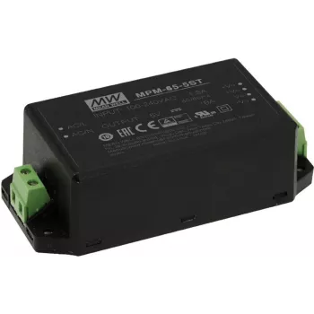 Fonte de alimentação MEAN WELL MPM-65-24ST 65 W interior 24 V preto, entrada 80–264 V, 2xMOPP, EN/UL 60601