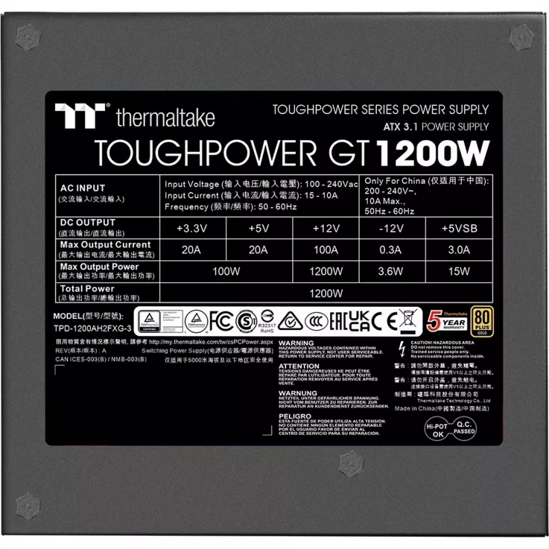 Fonte de alimentação Thermaltake Toughpower GT 1200W 24-pin ATX preta