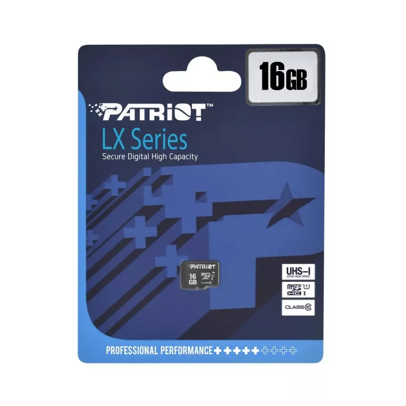 Cartão de memória microSDHC PATRIOT PSF16GMDC10 — 16 GB, Class 10, UHS-I (U1), 80 MB/s, preto