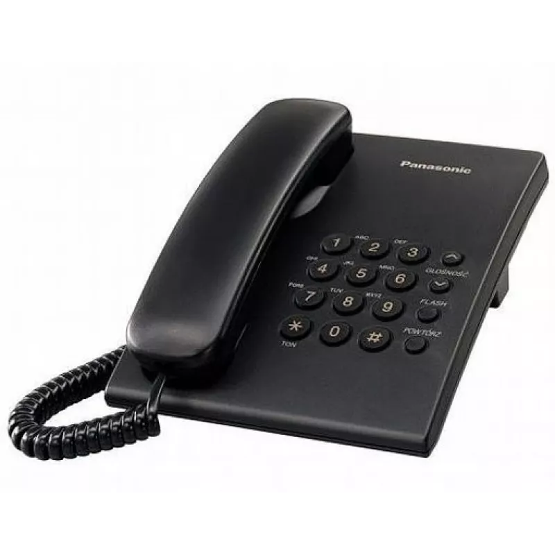 Telefone com fio Panasonic KX-TS500 preto com identificação de chamadas e alta-voz