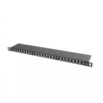 Patch panel LANBERG PPS5-0024-B 24 portas CAT5e, metal, 0,5 U, 445×99×22,3 mm, preto