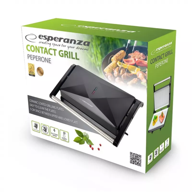 Grelhador elétrico de contacto em cerâmica ESPERANZA EKG013 850W, placas antiaderentes, superfície de grelhar 230×145 mm