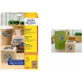 Etiquetas redondas AVERY L7105-25 40 mm papel kraft 100% – embalagem com 25 folhas