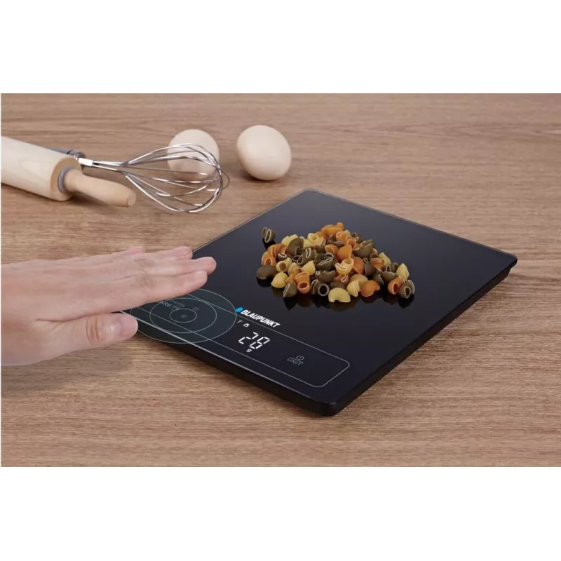 Balança de cozinha eletrónica BLAUPUNKT FKS701 — vidro temperado, 15 kg, precisão de 1 g, ecrã tátil