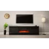 Suporte de TV com lareira Cama Meble modelo GRANERO – 200 x 56,7 x 35 cm, preto/preto brilhante, 2 portas, 2 prateleiras, portas de correr, MDF/aglomerado