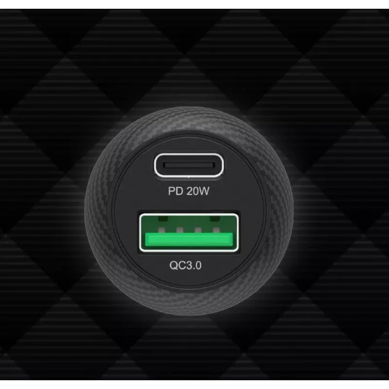 Carregador para automóvel Unitek P1400A com USB-C e USB-A, 38W, Quick Charge 3.0, entrada 12–24V, preto