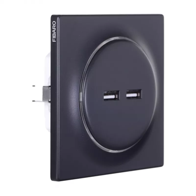 Tomada Fibaro FGWU-021-8 2x USB preta