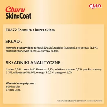 INABA Churu Skin&Coat Receita de Frango – Petiscos para gatos – 4x14 g