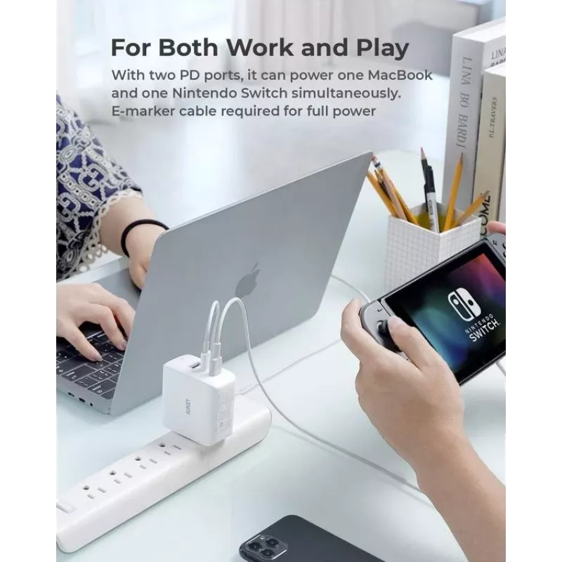 Carregador de parede ultrarrápido AUKEY PA-B6S branco Omni a Mix GaN