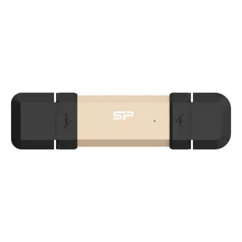 Pen drive USB Silicon Power DS72 1 TB, USB 3.2 Gen 2, Type-A e Type-C, alumínio/tampa de borracha, dourado