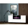 Cómoda com lareira elétrica Cama Meble PAFOS, 180 x 42 x 82 cm, branco mate, 1400–1600 W, sem puxadores, 3 portas, 2 prateleiras