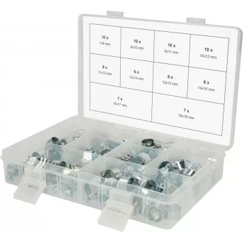 Conjunto de abraçadeiras de mangueira ks tools 970.0770 — mini abraçadeiras 78 peças, intervalo de tamanhos 7–18 mm