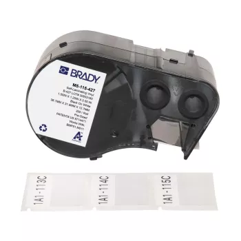 Brady, M5-115-427, vinil autolaminado, preto sobre branco/transparente, 38,10 x 12,70(31,75) mm, permanente, para diâmetro de cabo de 3,40 - 6,10 mm (200 unid.) (170864)