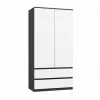 Guarda-roupa top e shop MALWA SS-90, 90×180×50 cm, estrutura antracite, portas de batente brancas, 2 gavetas, laminado 16 mm
