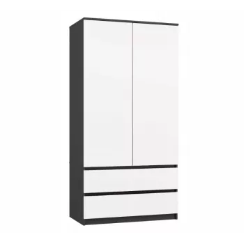 Guarda-roupa top e shop MALWA SS-90, 90×180×50 cm, estrutura antracite, portas de batente brancas, 2 gavetas, laminado 16 mm