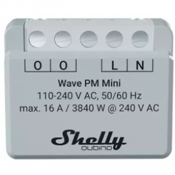 Interruptor inteligente Shelly Qubino Wave PM Mini cinzento, sem fios, 110–240 V, 16 A, 24–30 V DC, 868,4 MHz