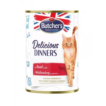 Comida húmida para gatos Butcher's Delicious Dinners 400 g — vaca, sem cereais, Adulto