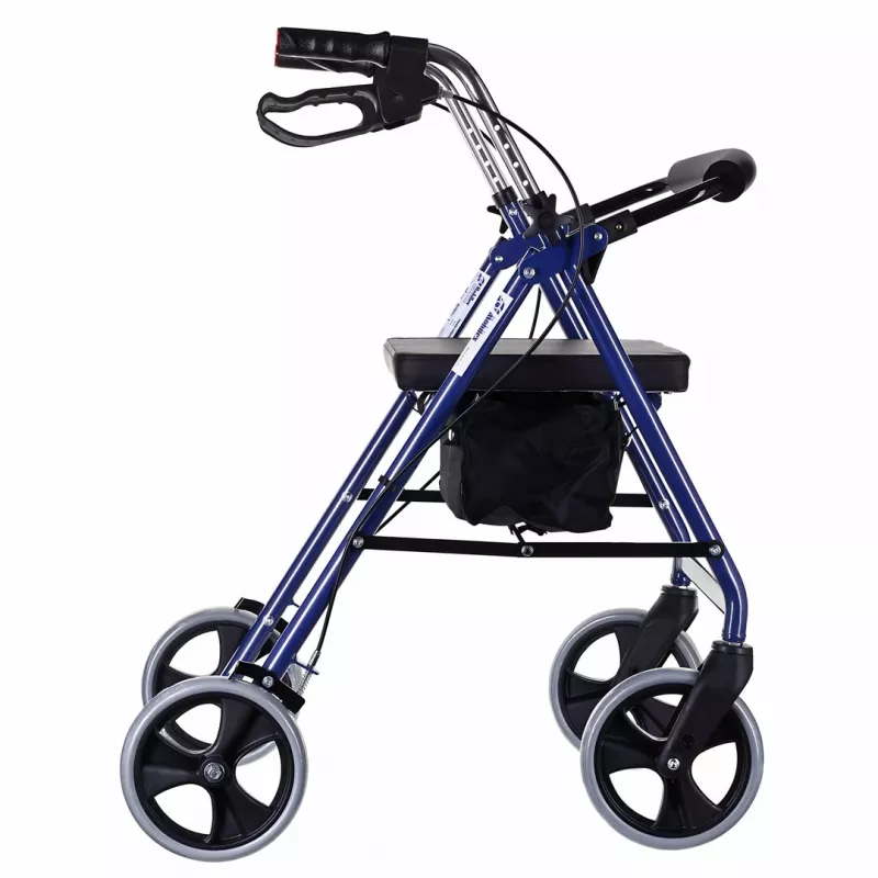 Andarilho com quatro rodas e assento, azul/preto
