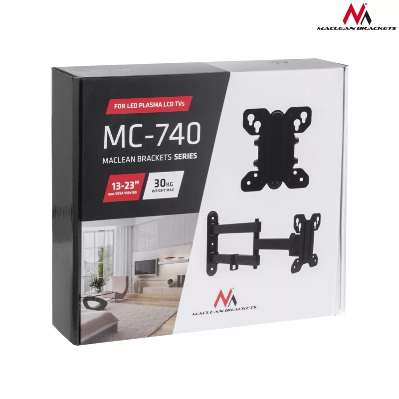 Suporte de parede para TV MACLEAN MC-740 para ecrãs de 13–23 polegadas, VESA até 100x100, capacidade de carga 30 kg
