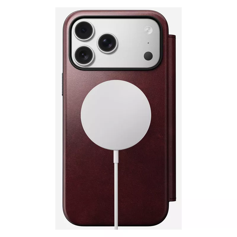 Capa para telemóvel Nomad Modern Leather Folio para iPhone 17 Pro Max — pele, TPU, PC, alumínio, borgonha, 16 cm (6,3 polegadas)