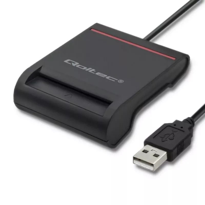 Leitor de cartões de ID QOLTEC Smart-Chip — USB, preto, 84,5×65×16 mm, 63 g
