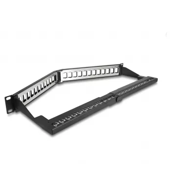 DeLOCK 19 polegadas Keystone Patch Panel 24 portas com alívio de tensão 1HE angular preto