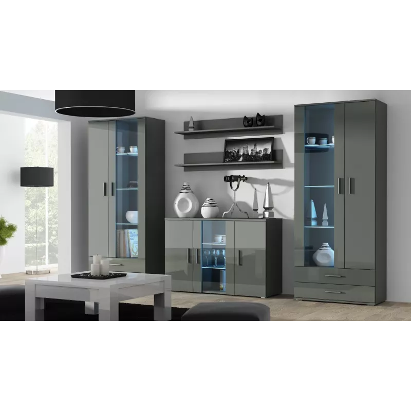 Aparador Cama Sideboard 120 cm SOHO S7 cinzento/cinzento brilhante