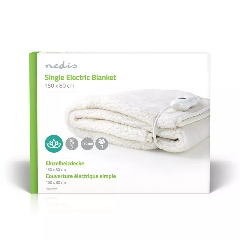 Cobertor elétrico de cama individual Nedis PEBL120CWT1, 150 x 80 cm