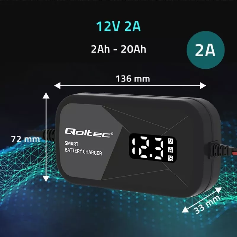 Carregador de baterias QOLTEC 52492 12V 2A com controlo por microprocessador e regeneração de células