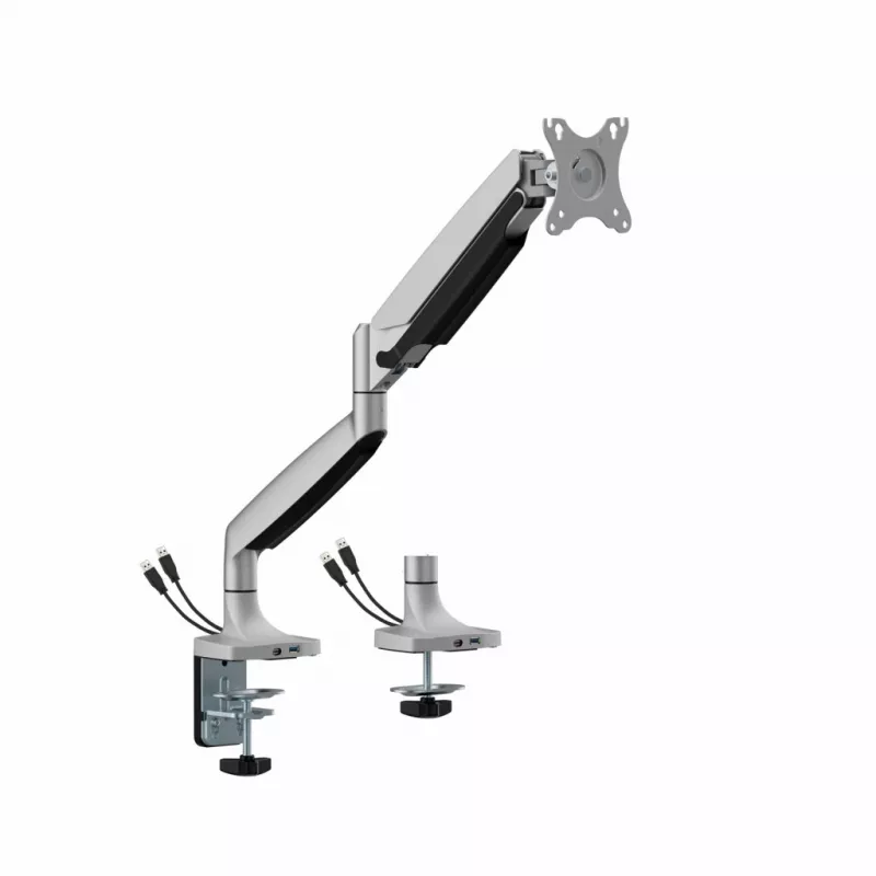 ART RAMM L-35HD suporte de secretária com mola a gás para 1 monitor 17–45 polegadas, USB-A e USB-C