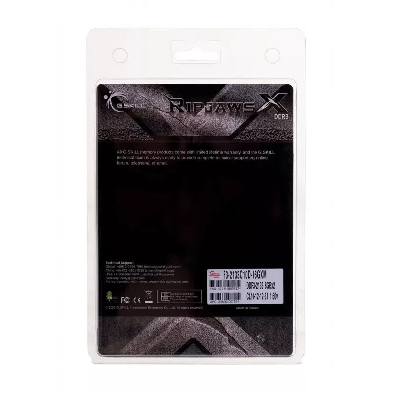 Memória Desktop DDR3 16GB (2x8GB) 2133MHz G.SKILL RipjawsX 240-pin DIMM, 1,6V, CL12, Dual-Channel, dissipador