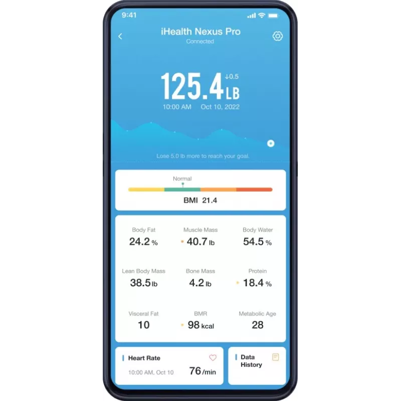 Balança de gordura corporal iHEALTH Nexus Pro HS2SPRO — sem fios, peso máx. 181 kg, medição de IMC, preta
