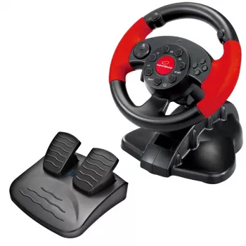 Volante ESPERANZA EG103 Comando de jogos — PC/PS2/PS3, 13 botões, vibração, sensor de aceleração, preto/vermelho