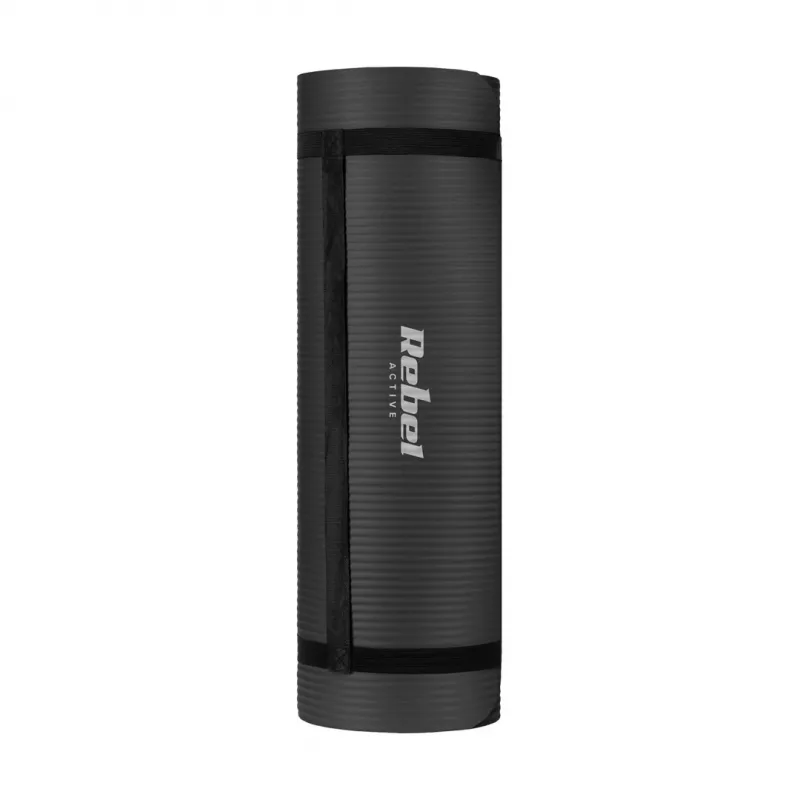 Tapete de ginástica para yoga, pilates, fitness, 183x61 cm, espessura 6 mm, material TPE, preto, REBEL ACTIVE