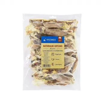 Brinquedo de mastigar para cães PETMEX orelha de coelho com pelo 500 g – brinquedo natural de mastigar com sabor a coelho para cães adultos