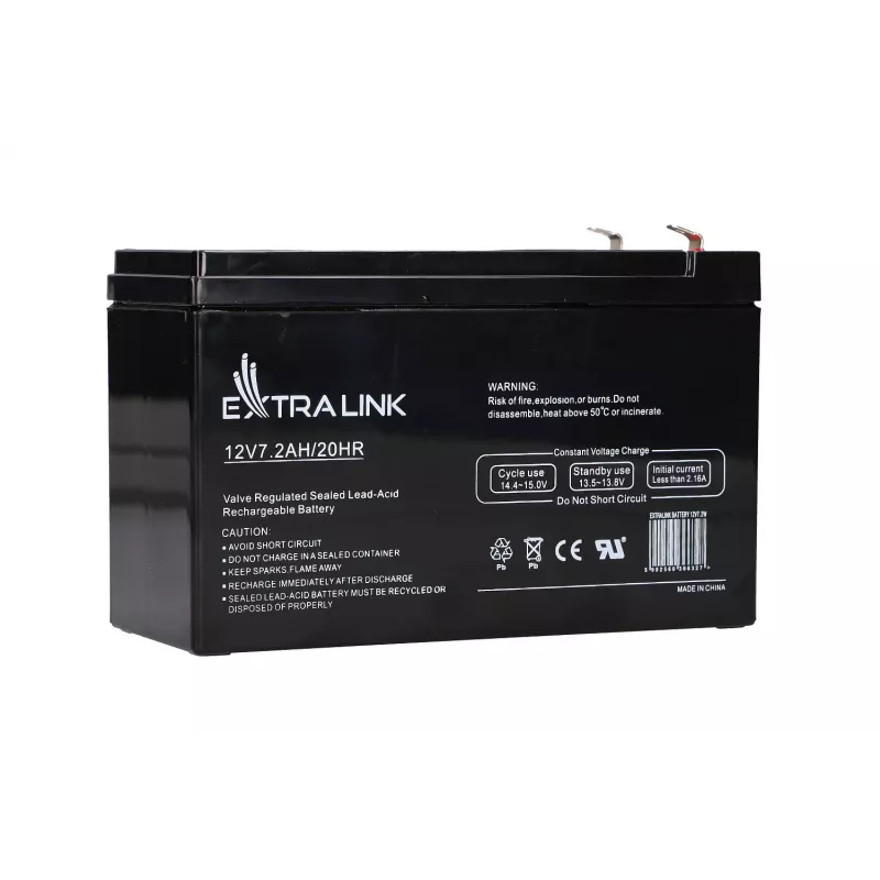 Bateria de UPS Extralink AGM 12V 7,2Ah (7Ah) chumbo-ácido selada VRLA, sem manutenção, preto