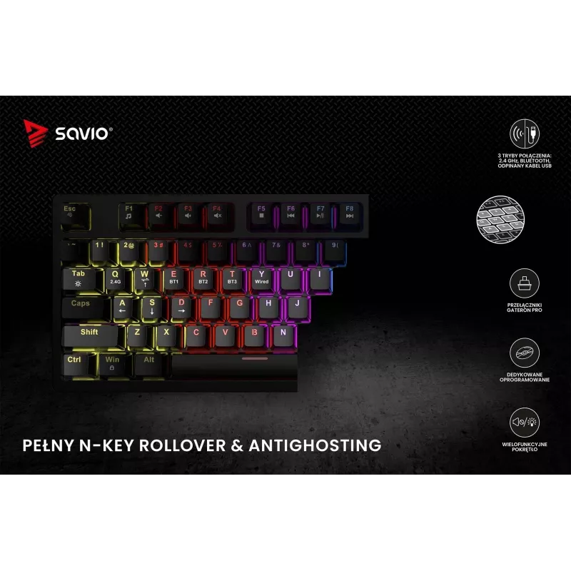Teclado gaming Savio Phenix SAVGK-RED USB RF Wireless Bluetooth QWERTY