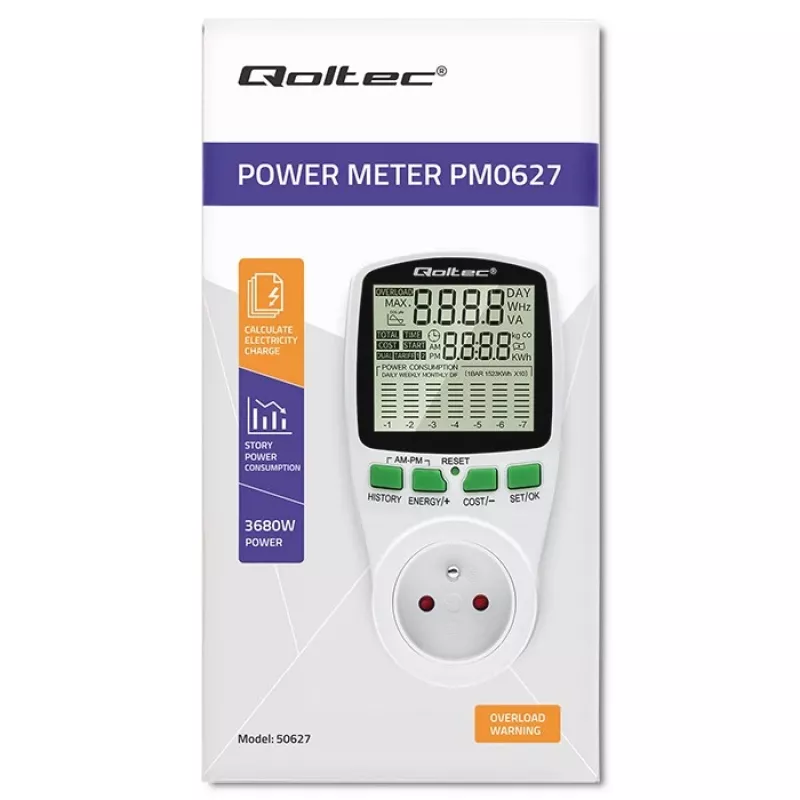 Medidor de potência QOLTEC PM0627 3680W com histórico — QOLTEC PM0627 3680W