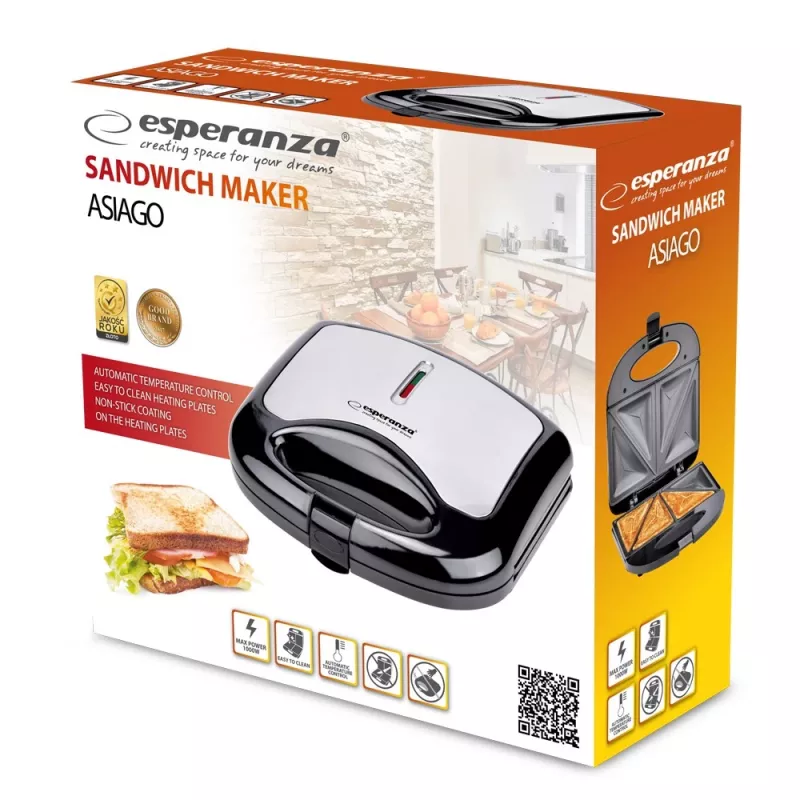 Esperanza ASIAGO máquina de sandes 1000 W preto, branco
