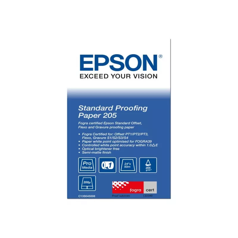 Papel de prova padrão Epson, 24 polegadas x 50 m, 205 g/m², 50 m, 61 cm, 61 cm (24 polegadas), semibrilhante, 200 µm, 205 g/m²