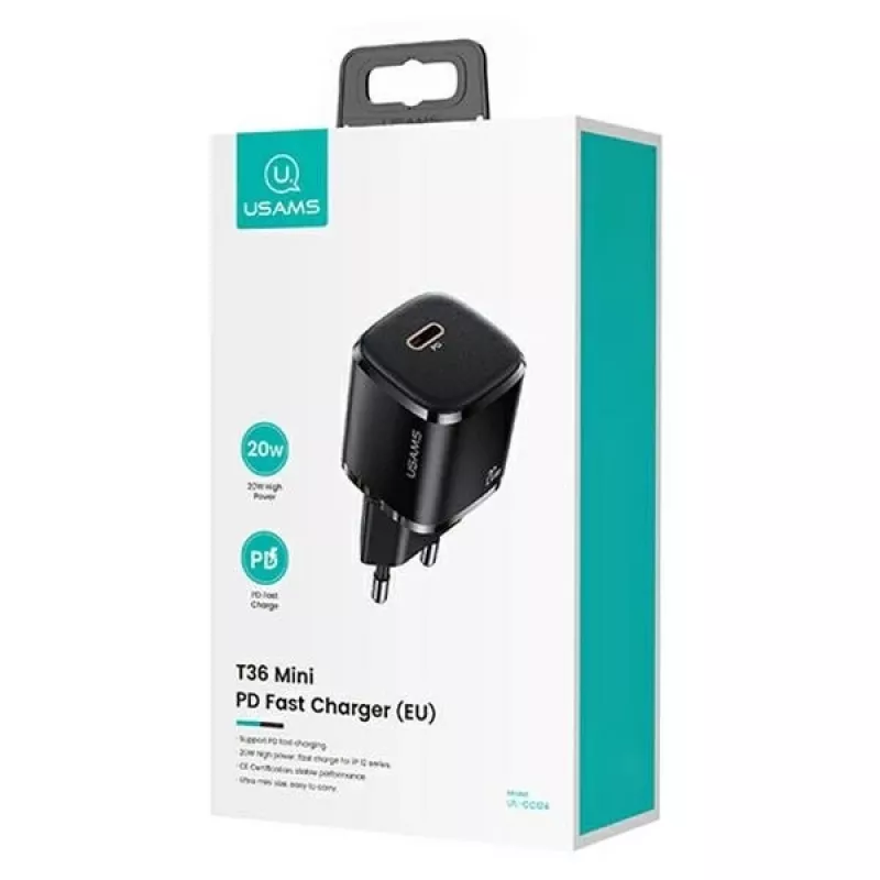 Carregador usams 1x USB-C T36 + Lightning PD – carregador PD compacto com USB-C e Lightning