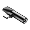 Adaptador de áudio Baseus USB-C para minijack 3,5 mm + USB-C (preto)