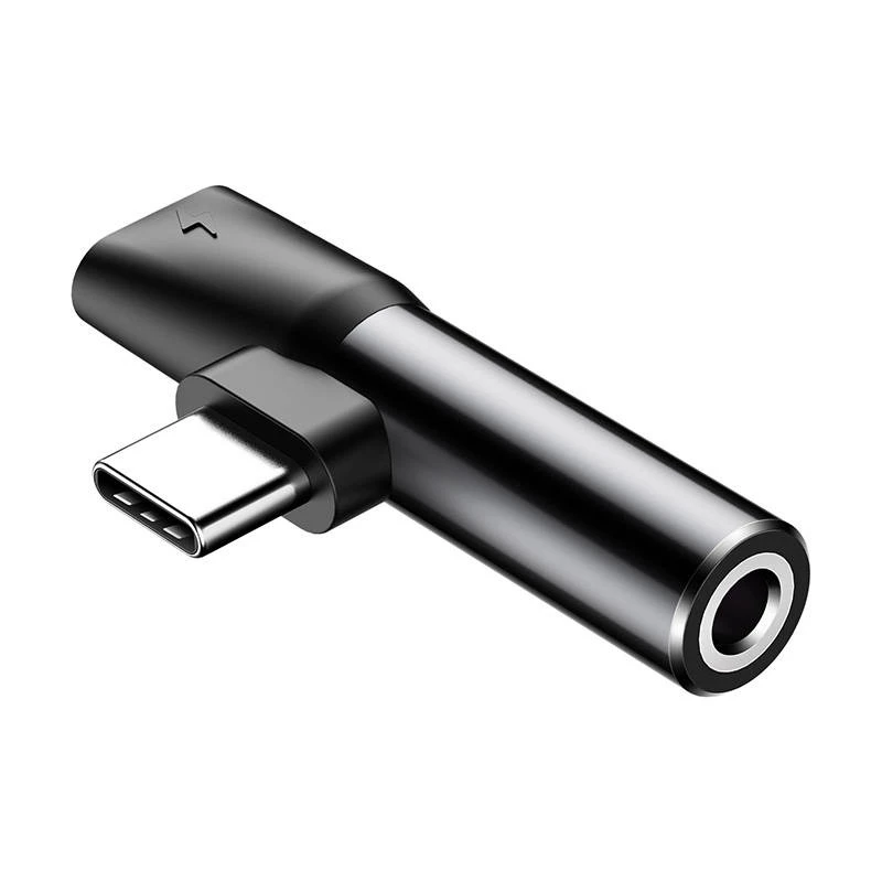 Adaptador de áudio Baseus USB-C para minijack 3,5 mm + USB-C (preto)